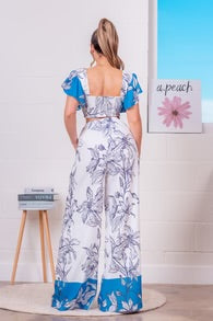 BLUE FLORAL 2 PIECE WIDE LEG PANT SET